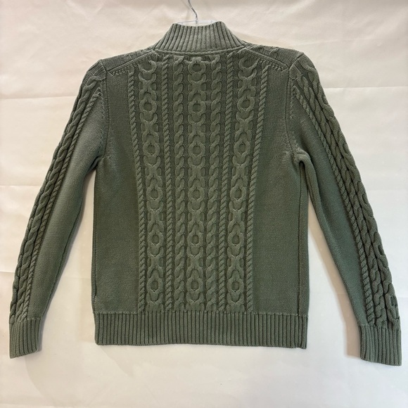L.L. Bean Olive Zip-Up Cable Knit Sweater - Picture 2 of 4